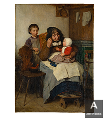 Albert Anker / Grossmutter, Ihrem Enkelkind Die Suppe Gebend