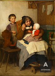 Albert Anker / Grossmutter, Ihrem Enkelkind Die Suppe Gebend